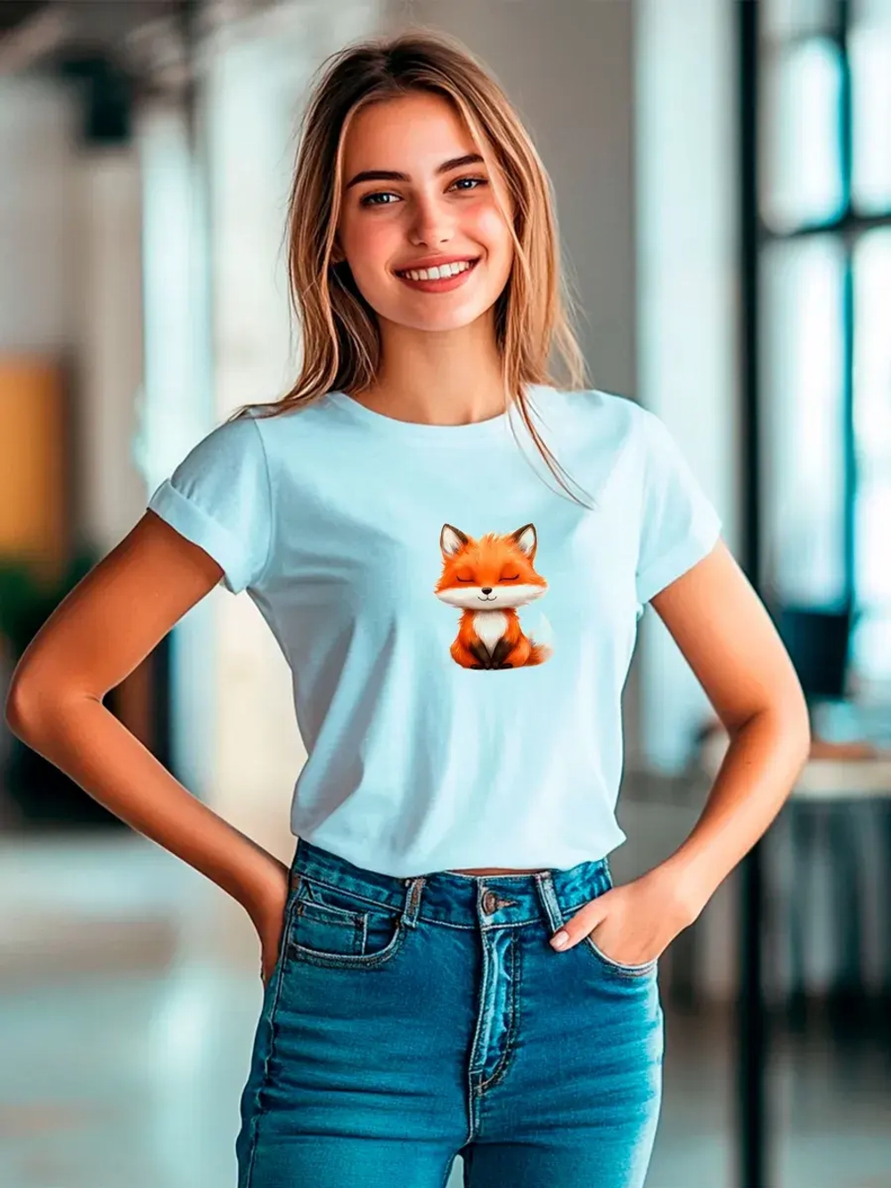 Футболка больших размеров с принтом лисичка