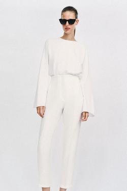 ZARA БРЮКИ С ВЫСОКОЙ ПОСАДКОЙ, БЕЛЫЙ