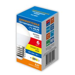 LED-G45-6W-3000K-E27-FR-DIM-SLS Лампа светодиодная. диммируемая. Форма шар. матовая. Теплый белый свет 3000K. ТМ Volpe