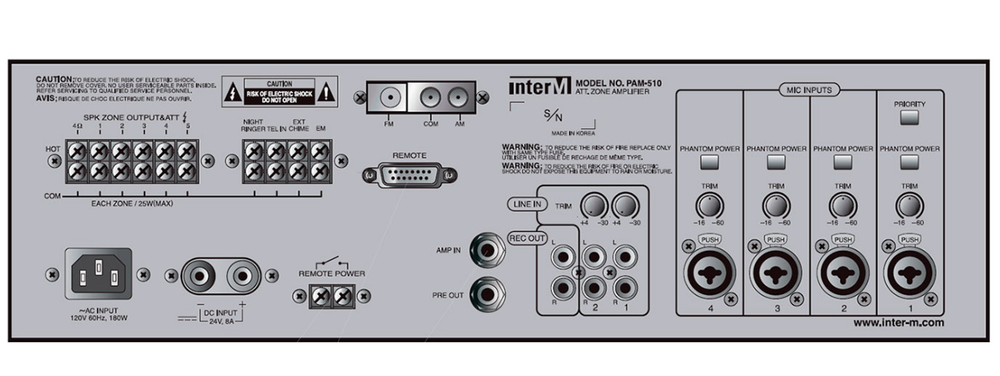 PAM-520 Inter-M модульный усилитель 240 Вт, 5 зон с аттенюаторами