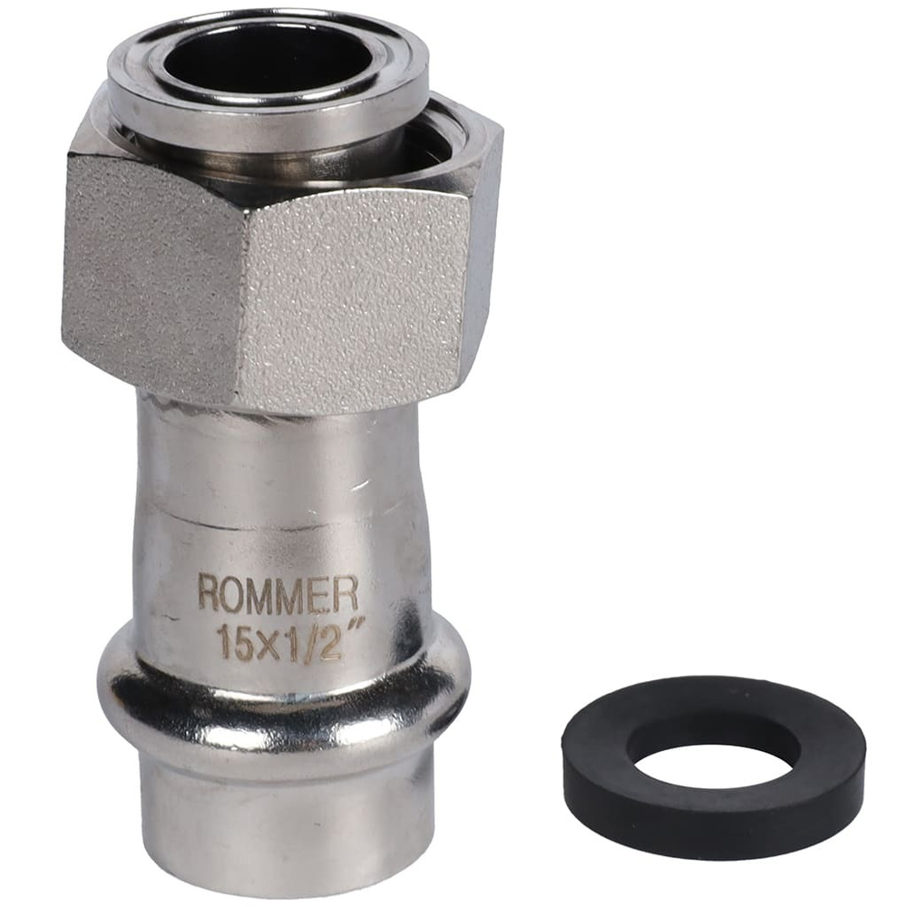ROMMER Переходник с накидкой гайкой 15x1/2" из нержавеющей стали прессовой