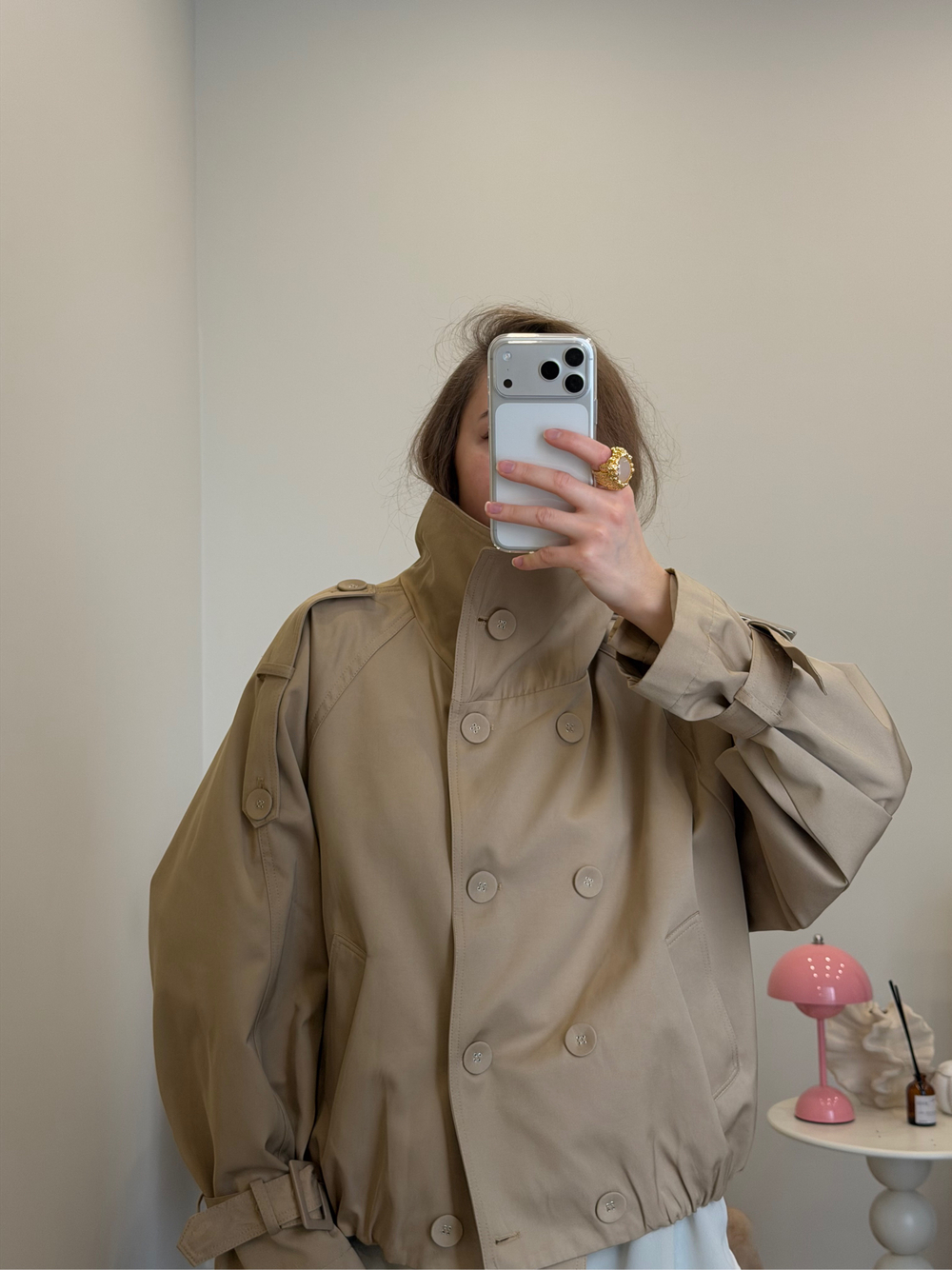 Тренч укороченный песочный