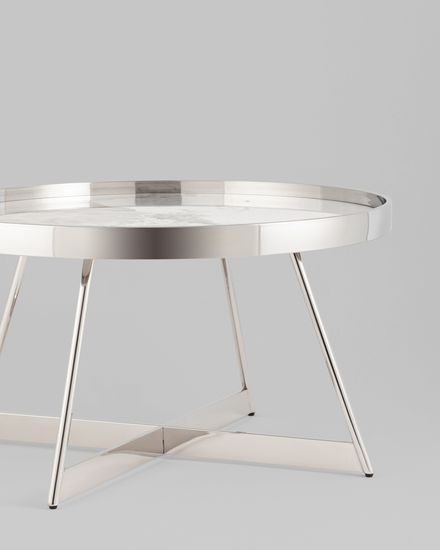 Журнальный столик Гера 80*80см белая керамика сталь серебро