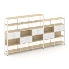 Shelf System Пятисекционный стеллаж пятиярусный с ящиками SN.STM-551 Акация Лорка/Белый/Металл Белый