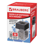 Скрепочница магнитная BRAUBERG с 30 скрепками, прозрачный корпус.