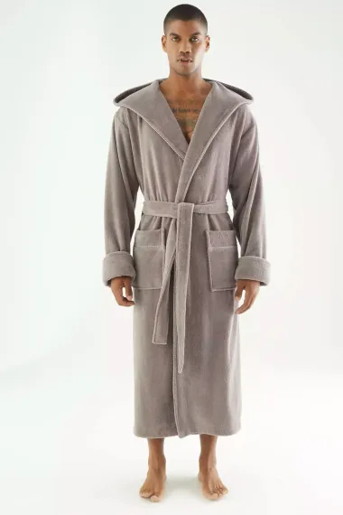 Махровый мужской халат 7230 бежево-коричневый Nusa Турция