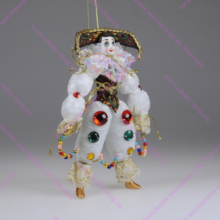 Ёлочная игрушка Клоун белый со стразами
