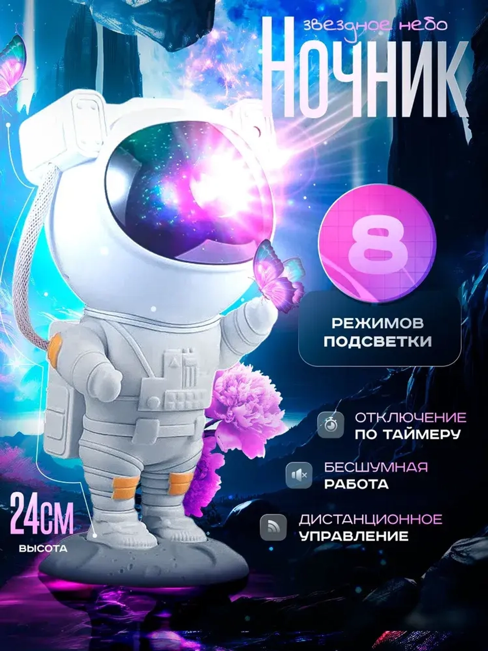 Cветодиодный лазерный светильник космонавт, ночник проектор звездное неба с пультом управления