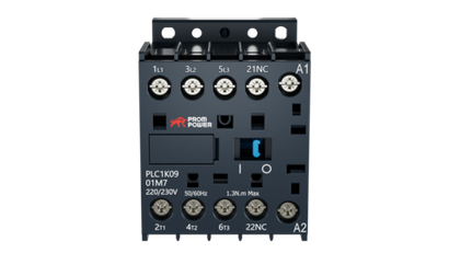 Миниконтактор Prompower PLC1K0901M7 серии Pulse, ток 9А, 3 полюса, доп контакт 1НЗ, катушка 230AC