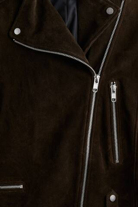 H&M Кожаная байкерская куртка, темно-коричневый