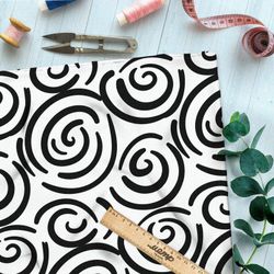 Ткань оксфорд 210 чёрные круговые узоры на бежевом фоне