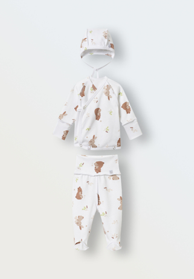 9067-243 Комплект одежды из 3 предметов распашонка-ползунки-чепчик (нежные объятия)