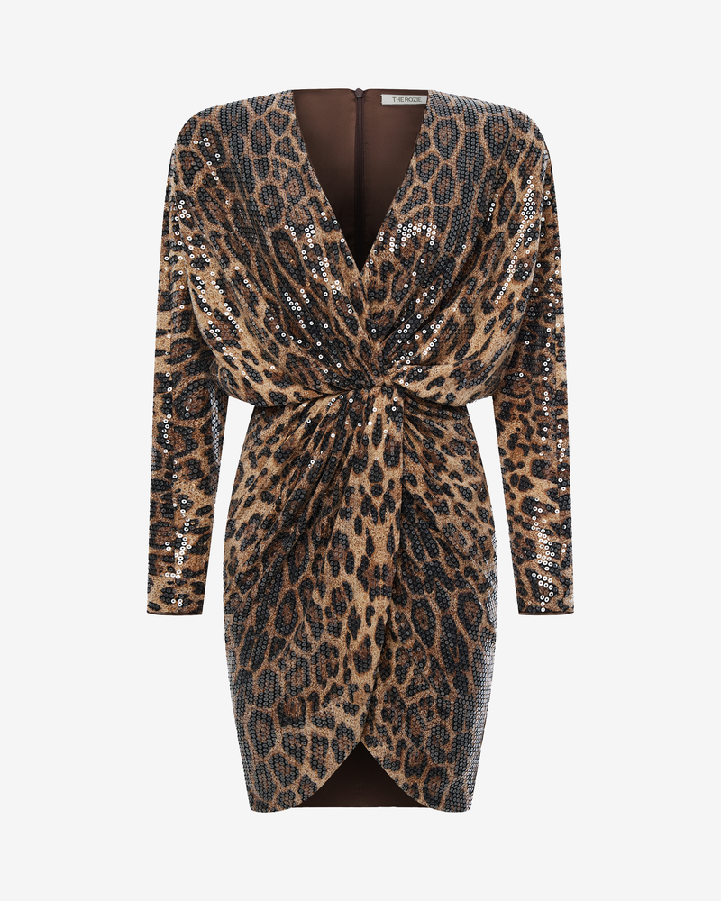 Платье миди из пайеток с леопардовым принтом