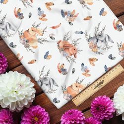 Ткань кулирная гладь рыжие и серые кролики