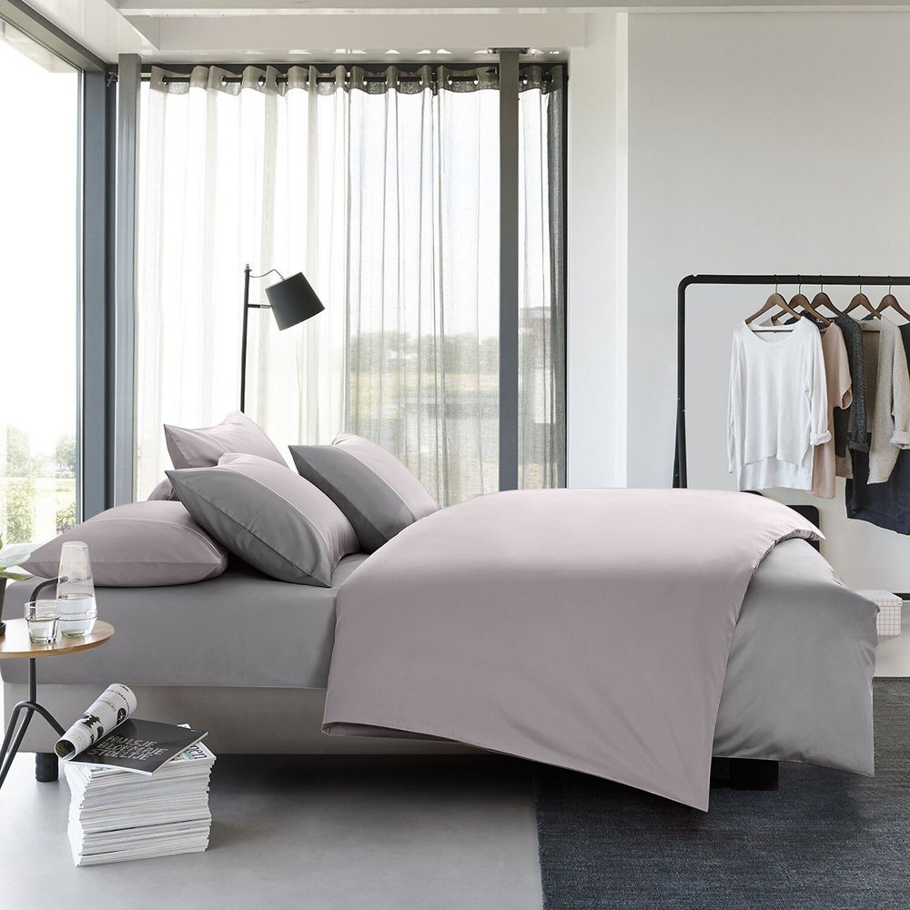 Постельное белье семейное Sharmes Dune серое/сиреневый туман