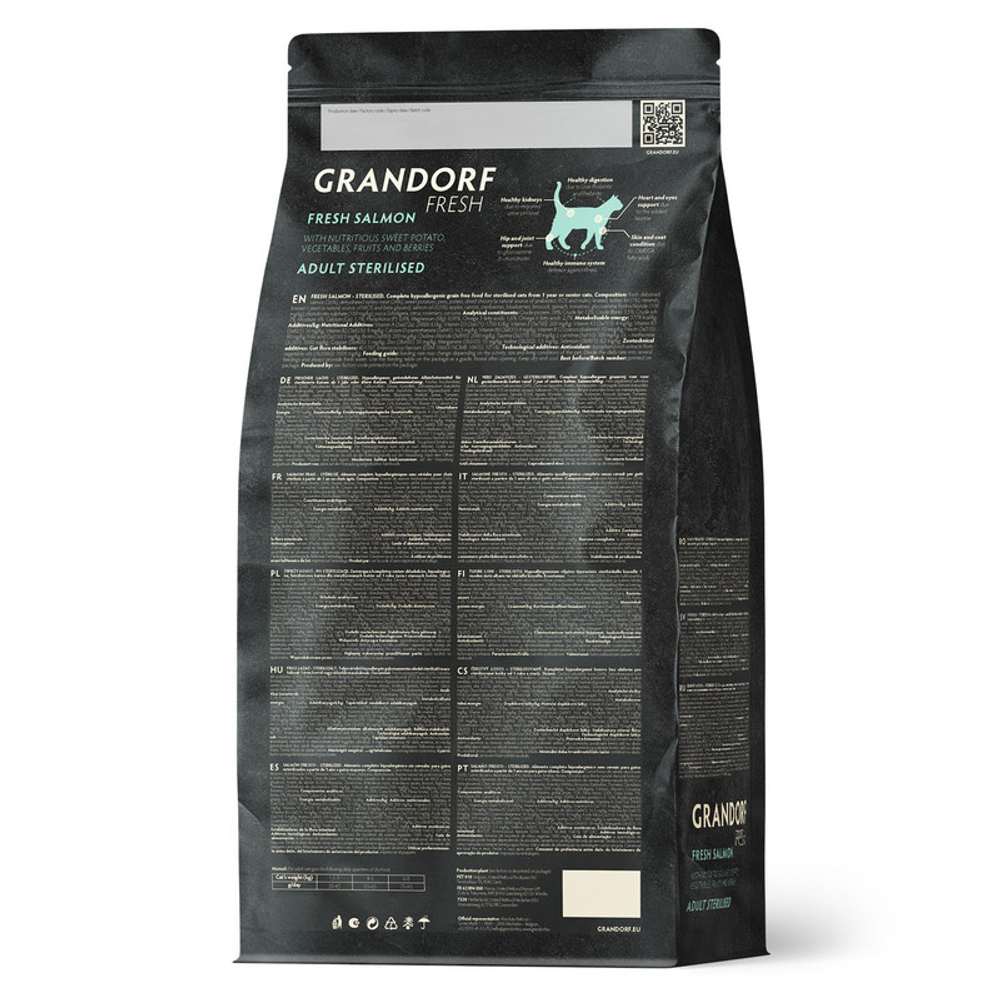Сухой корм Grandorf Fresh для стерилизованных кошек, со свежим филе лосося с бататом, 400 г