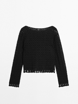 Massimo Dutti Свитер из кружева кроше с ажурным узором, черный