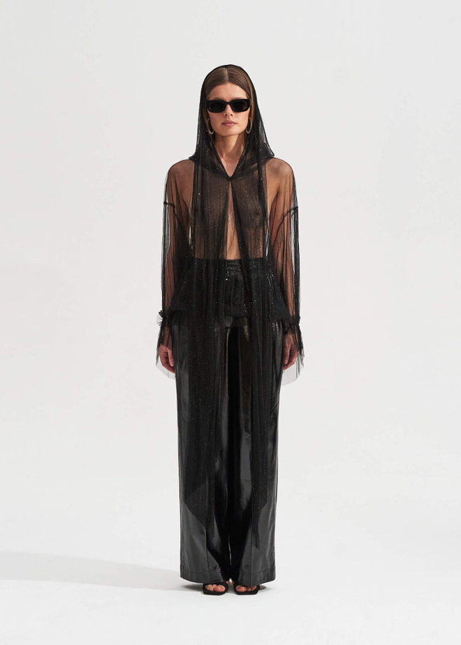 Блестящее шелковое оверсайз худи