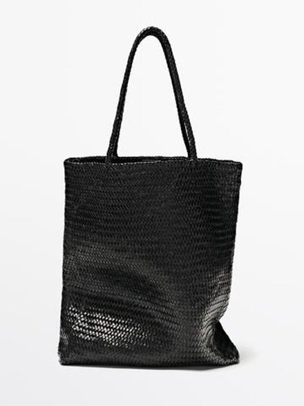 Massimo Dutti Большая плетеная сумка-тоут из кожи наппа, черный