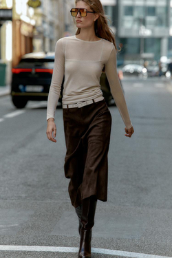 ZARA ФУТБОЛКА С ДВОЙНЫМ ЭФФЕКТОМ ИЗ МЯГКОЙ ТКАНИ, ПЕСОЧНЫЙ МЕЛАНЖ