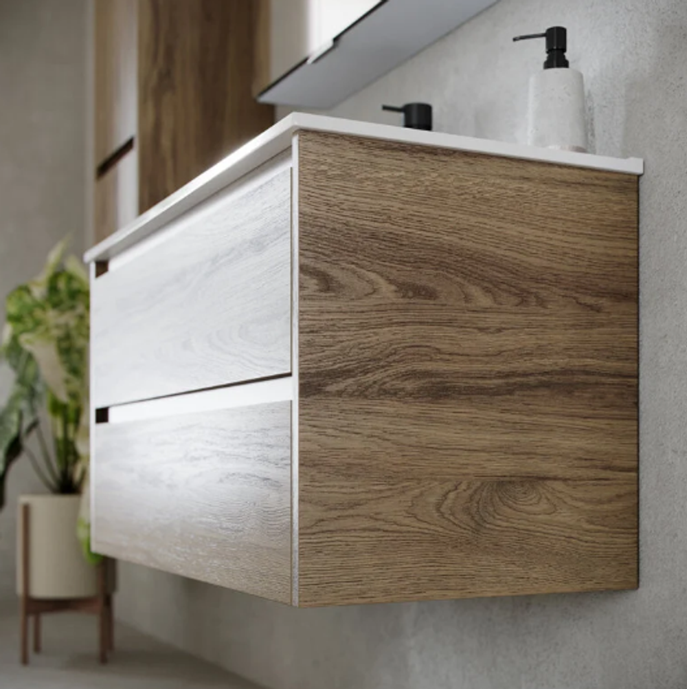 Тумба подвесная SANCOS Libra 890х450х500, c двумя ящиками оснащенными доводчиками, дуб чарльстон, арт. LB90ECH
