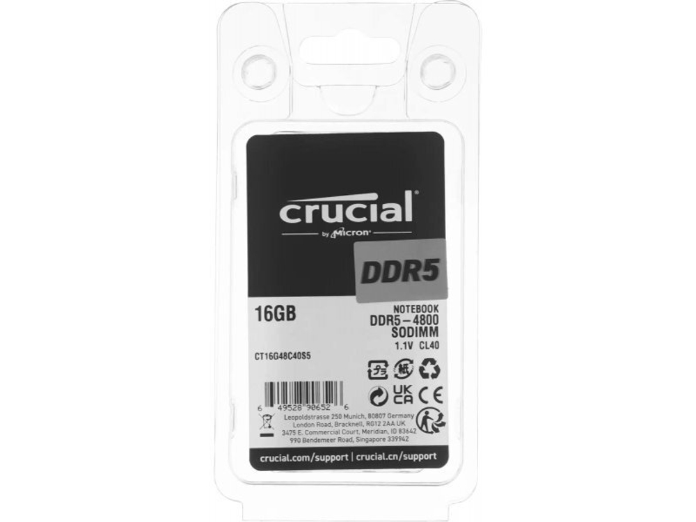 Оперативная память Crucial CT16G48C40S5, DDR5 1х 16ГБ 4800 МГц, SODIMM, RTL