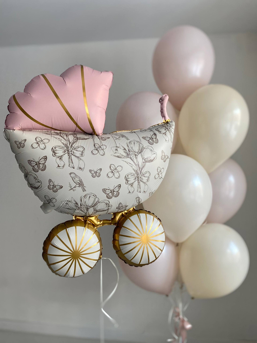 Воздушные гелиевые шары на выписку коляска №4698