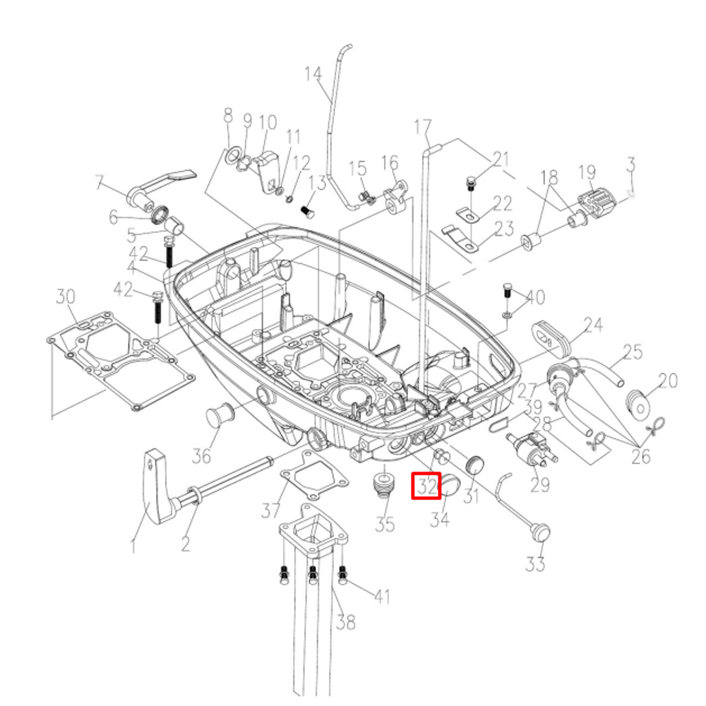 Уплотнение тяги подсоса Tohatsu 9,8 (9.8F-02.04; SWT9.8-11008; 98A-301014)  (PREMARINE)