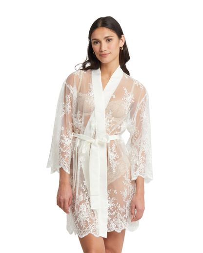 халат-накидка из прозрачной ткани с цветочной вышивкой Rya Collection Darling айвори