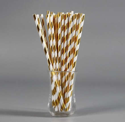 Трубочки бумажные золотисто-белые, d 5мм 20 см