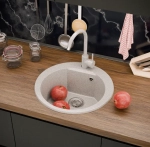 Мойка POLYGRAN ATOL-520 светло-серый №314 (серый), смеситель SKS5 светло-серый