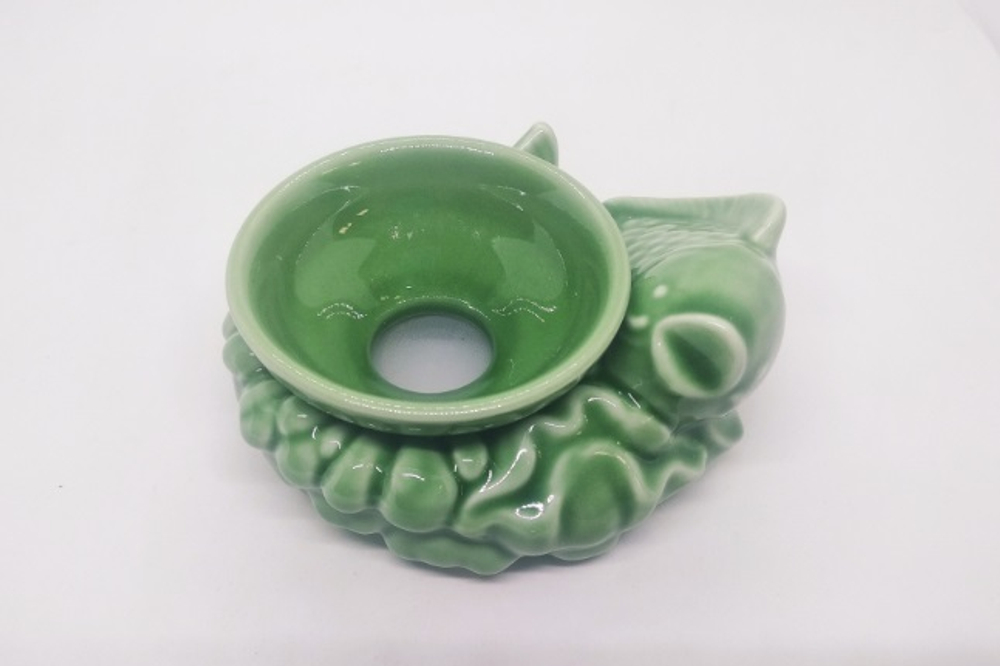 268012 Сито БАМБУК "Рыба" диаметр 8см, высота 6 см, длина 12 см, керамика, зеленый