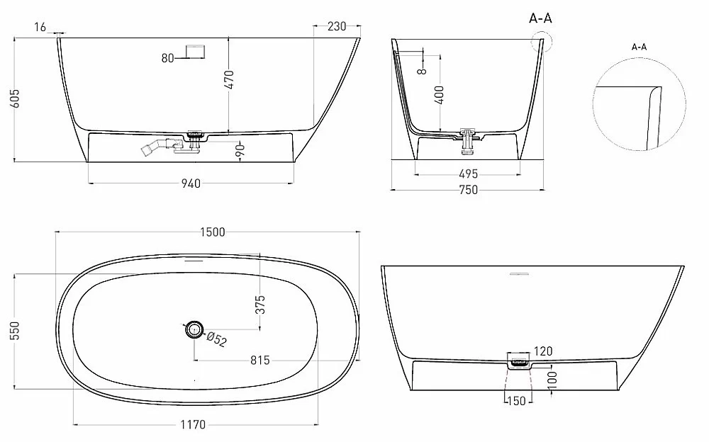 Ванна Salini Sofia S-Stone 102528M 150x75 белая матовая