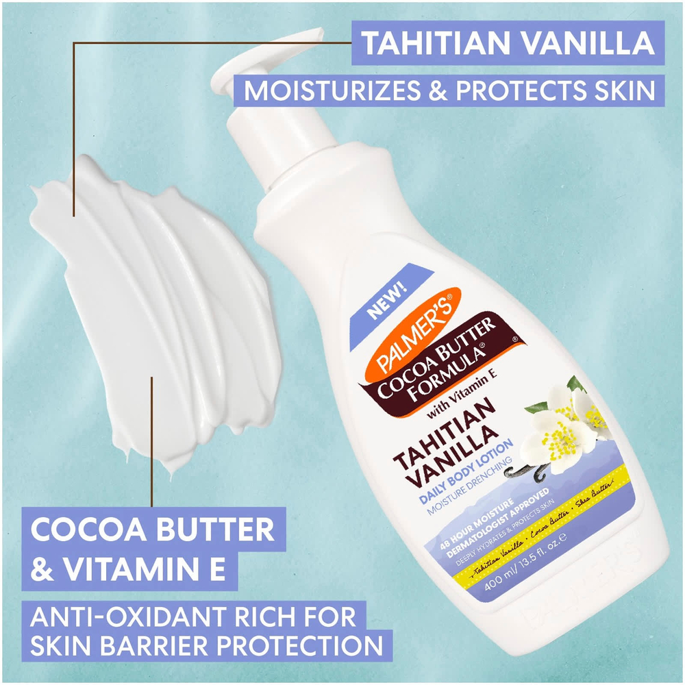 Palmer's, Cocoa Butter Formula® с витамином E, лосьон для тела для ежедневного применения, таитянская ваниль, 400 мл (13,5 жидк. унции)