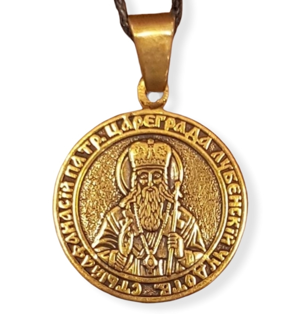 Святой Афанасий именная нательная икона из бронзы