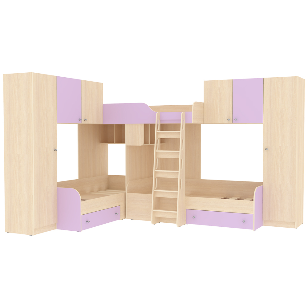 Трехместная кровать КарИВи Трио 3  Дуб Молочный Ирис