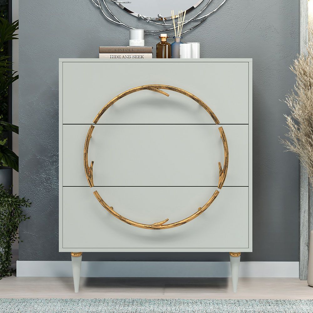 Комод Арт Колор matte Классик Голд с 3 ящиками Серый дым матовый