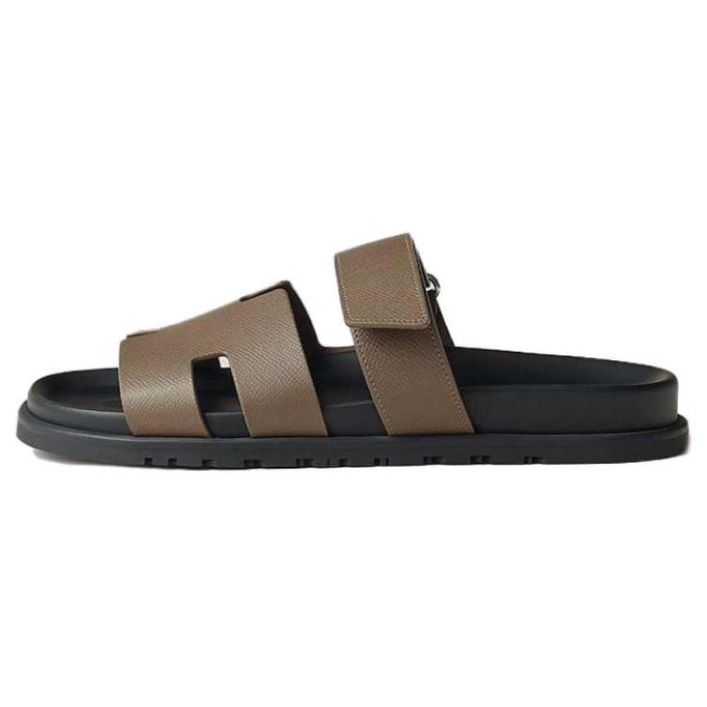 Hermes Chypre round-headed comfortable rubber-soled slippers men's elephant gray, H222857Z HX3