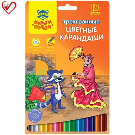 Карандаши цветные трёхгранные 18цв. Мульти-Пульти Енот в Испании