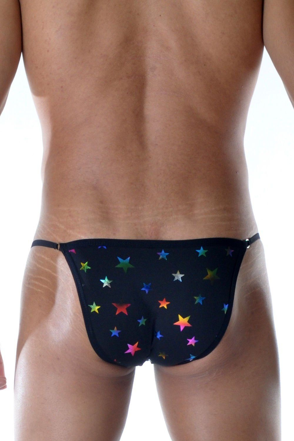 Черные мужские трусы-танга с разноцветными звездами (Размер: L) (Цвет: черный)