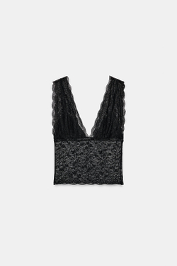 ZARA КРУЖЕВНОЙ КРОП-ТОП, ЧЕРНЫЙ