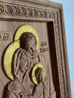 Освященная Икона - панно «Святое семейство» резная из дуба