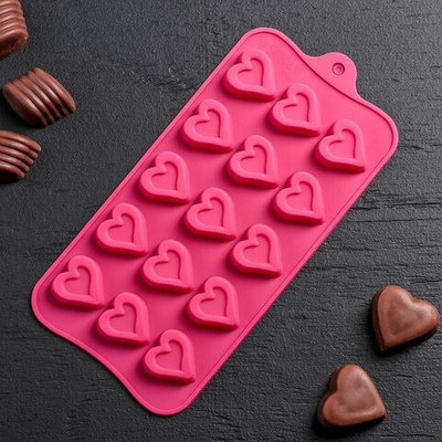 Форма для льда и шоколада 15 ячеек 21*10 см "СЕРДЕЧКО МИКС"