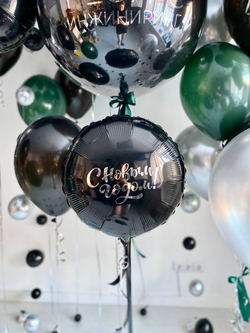 Воздушные гелиевые шарики с доставкой по Хабаровску черный/зеленый/хром пузыри №4496