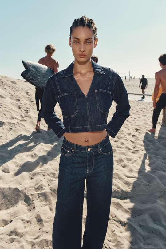 ZARA УКОРОЧЕННАЯ ДЖИНСОВАЯ РУБАШКА Z1975, СИНИЙ