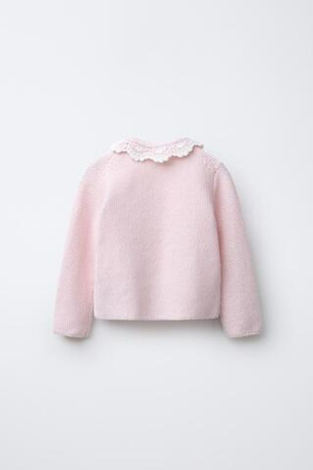 ZARA КАРДИГАН С ВОРОТНИКОМ ИЗ КРУЖЕВА КРОШЕ, ЦВЕТ РОЗОВОГО МЕЛА
