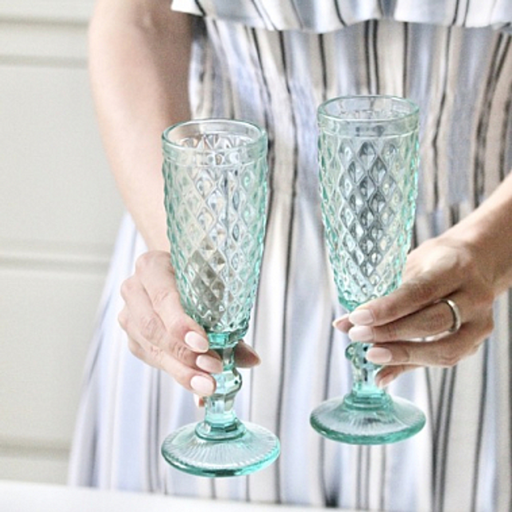 Бокал стеклянный бирюзовый 1 шт, D6,5 x H19.5 см