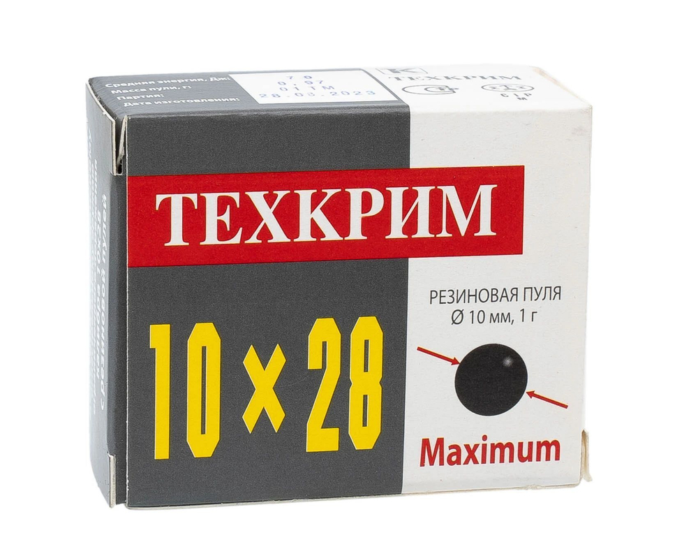 Патрон 10х28 ТЕХКРИМ MAXIMUM (твердая пуля) РП, коробка 20 шт.