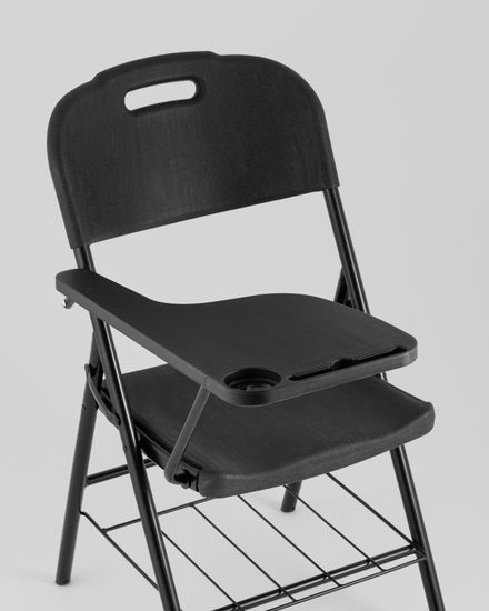 Стул складной банкетный со столиком и полкой черный