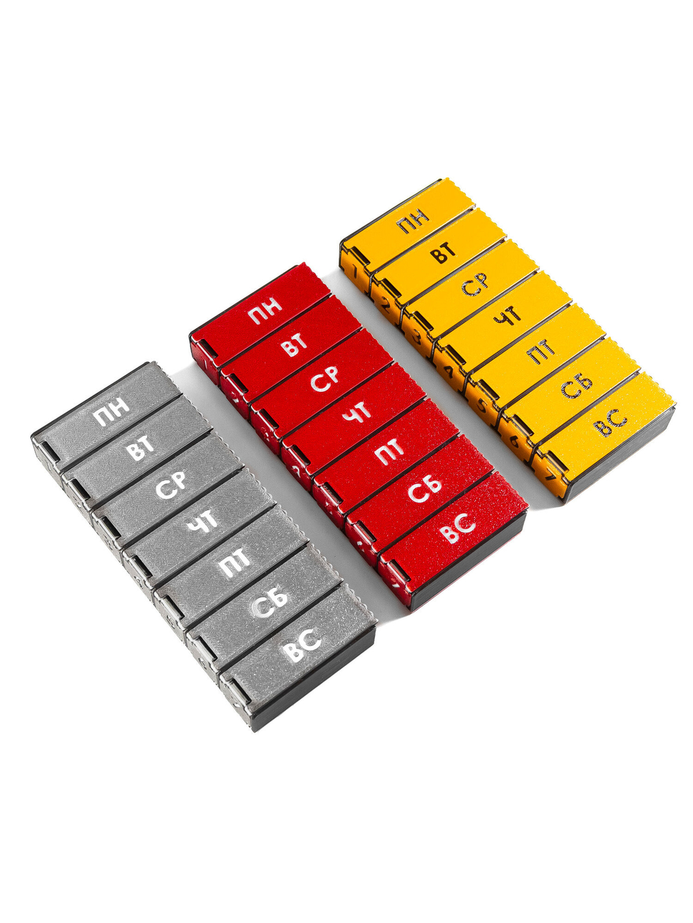 Набор 3 шт. таблетницы на неделю, на русском языке, 15х6х2 см, 3D печать